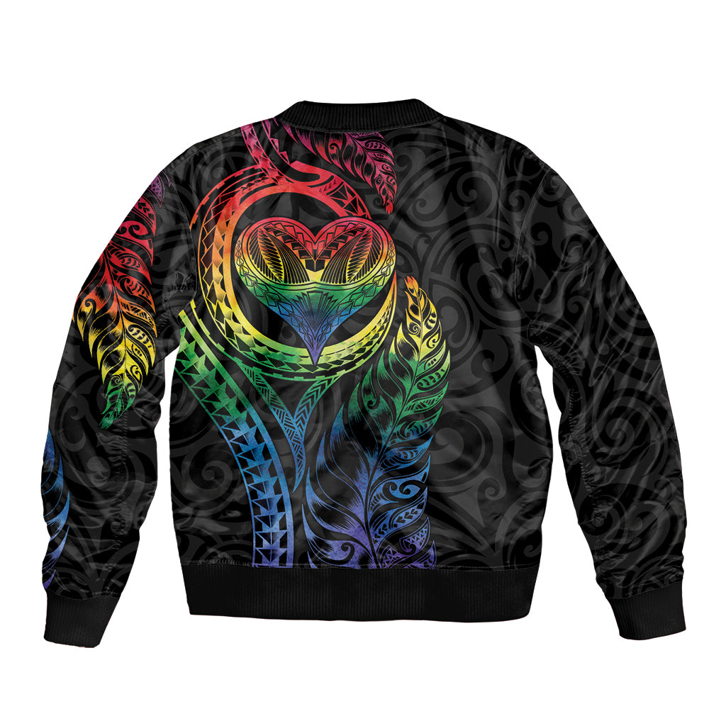 New Zealand Pride Sleeve Zip Bomber Jacket Takatapui Rainbow Fern