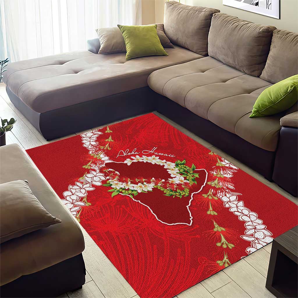Hawaii Island Flowers Lei Area Rug Ohia Lehua Scarlet Red