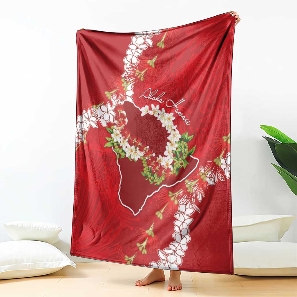 Hawaii Island Flowers Lei Blanket Ohia Lehua Scarlet Red LT7 - Polynesian Pride