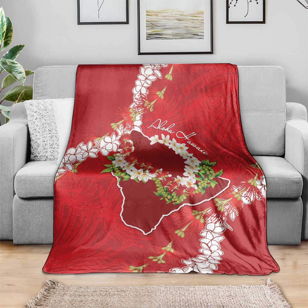 Hawaii Island Flowers Lei Blanket Ohia Lehua Scarlet Red LT7 - Polynesian Pride