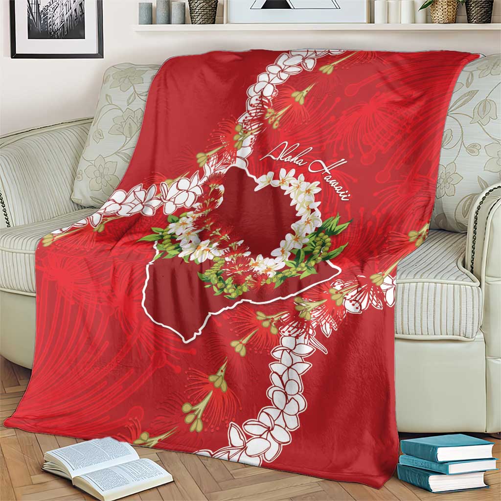 Hawaii Island Flowers Lei Blanket Ohia Lehua Scarlet Red LT7 - Polynesian Pride