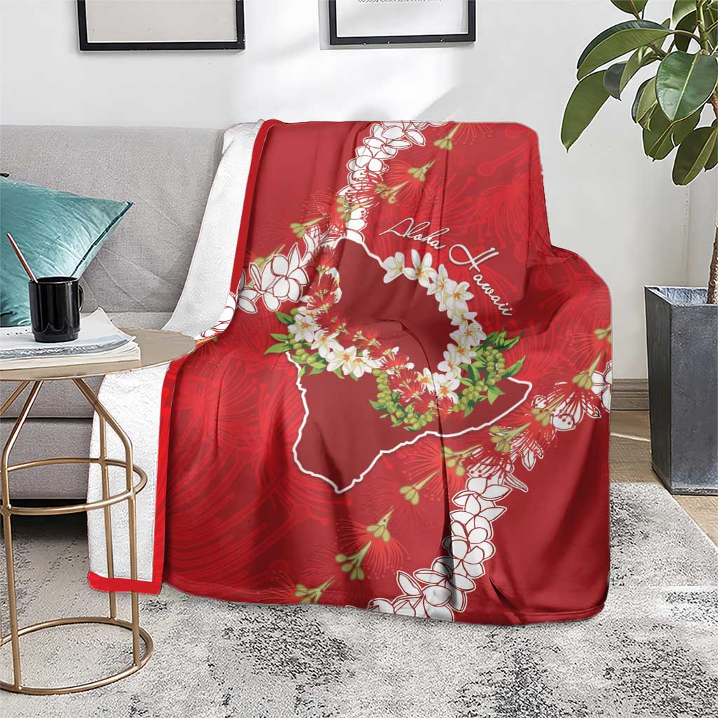 Hawaii Island Flowers Lei Blanket Ohia Lehua Scarlet Red LT7 - Polynesian Pride