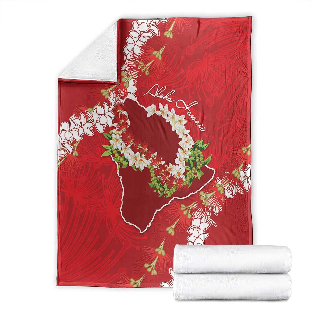 Hawaii Island Flowers Lei Blanket Ohia Lehua Scarlet Red LT7 - Polynesian Pride