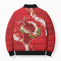 Hawaii Island Flowers Lei Bomber Puffer Jacket Ohia Lehua Scarlet Red