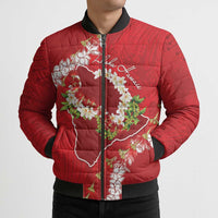 Hawaii Island Flowers Lei Bomber Puffer Jacket Ohia Lehua Scarlet Red