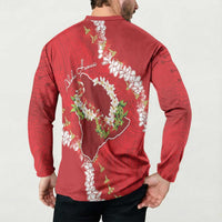 Hawaii Island Flowers Lei Button Sweatshirt Ohia Lehua Scarlet Red LT7 - Polynesian Pride