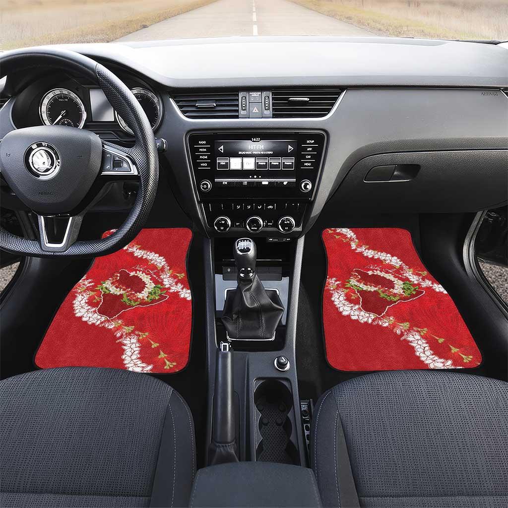 Hawaii Island Flowers Lei Car Mats Ohia Lehua Scarlet Red