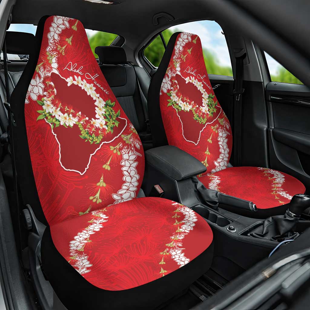 Hawaii Island Flowers Lei Car Seat Cover Ohia Lehua Scarlet Red LT7 One Size Red - Polynesian Pride