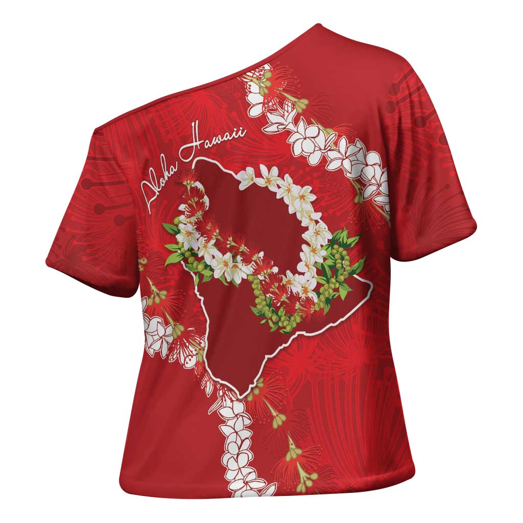 Hawaii Island Flowers Lei Cross Shoulder Shirt Ohia Lehua Scarlet Red LT7 - Polynesian Pride