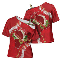 Hawaii Island Flowers Lei Cross Shoulder Shirt Ohia Lehua Scarlet Red LT7 - Polynesian Pride