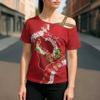 Hawaii Island Flowers Lei Cross Shoulder Shirt Ohia Lehua Scarlet Red LT7 - Polynesian Pride
