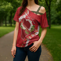 Hawaii Island Flowers Lei Cross Shoulder Shirt Ohia Lehua Scarlet Red LT7 - Polynesian Pride