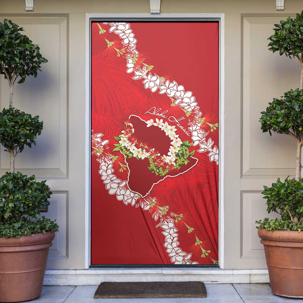 Hawaii Island Flowers Lei Door Cover Ohia Lehua Scarlet Red LT7 Red - Polynesian Pride