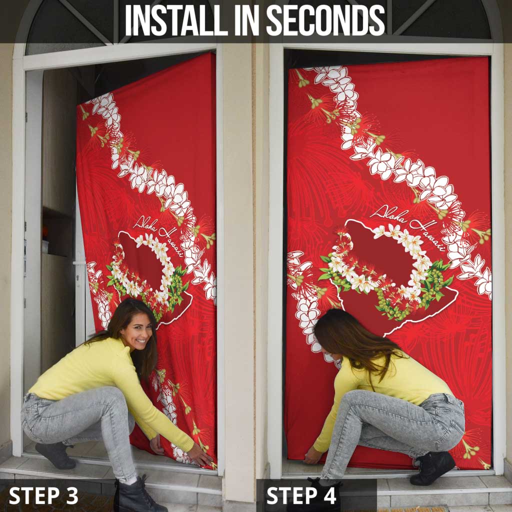 Hawaii Island Flowers Lei Door Cover Ohia Lehua Scarlet Red LT7 - Polynesian Pride
