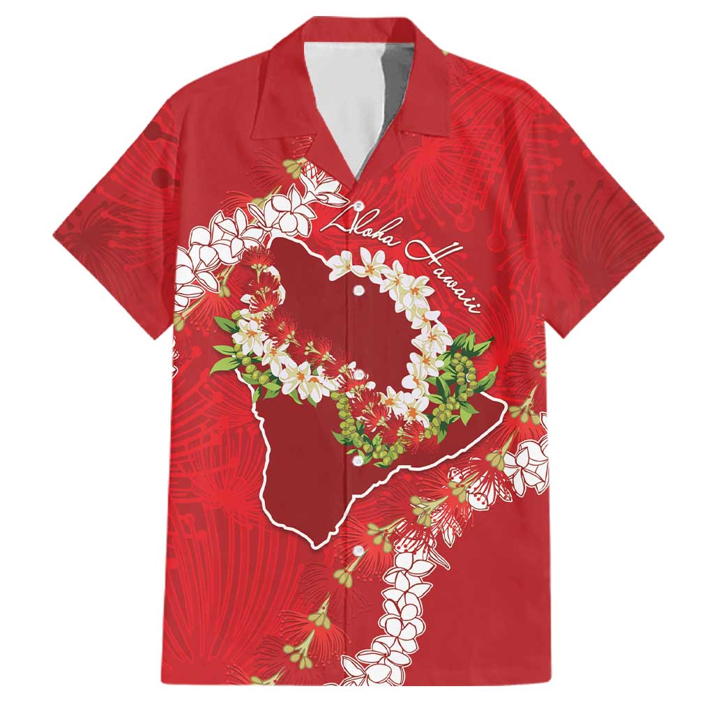 Hawaii Island Flowers Lei Family Matching Long Sleeve Bodycon Dress and Hawaiian Shirt Ohia Lehua Scarlet Red LT7 Dad's Shirt - Short Sleeve Red - Polynesian Pride