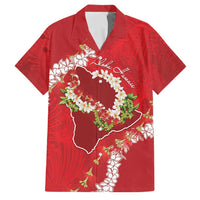 Hawaii Island Flowers Lei Family Matching Long Sleeve Bodycon Dress and Hawaiian Shirt Ohia Lehua Scarlet Red LT7 Dad's Shirt - Short Sleeve Red - Polynesian Pride