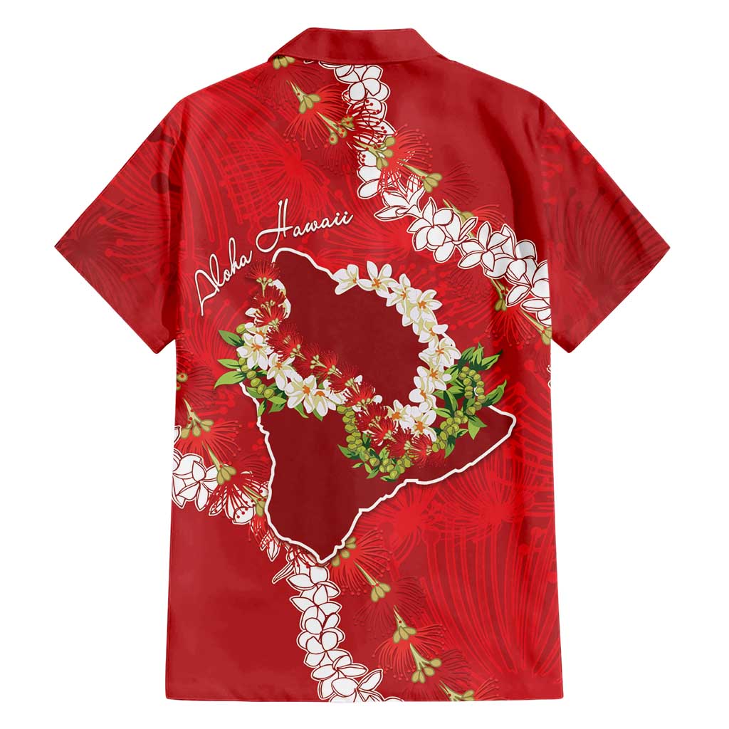 Hawaii Island Flowers Lei Family Matching Long Sleeve Bodycon Dress and Hawaiian Shirt Ohia Lehua Scarlet Red LT7 - Polynesian Pride