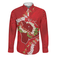 Hawaii Island Flowers Lei Family Matching Long Sleeve Bodycon Dress and Hawaiian Shirt Ohia Lehua Scarlet Red LT7 Dad's Shirt - Long Sleeve Red - Polynesian Pride