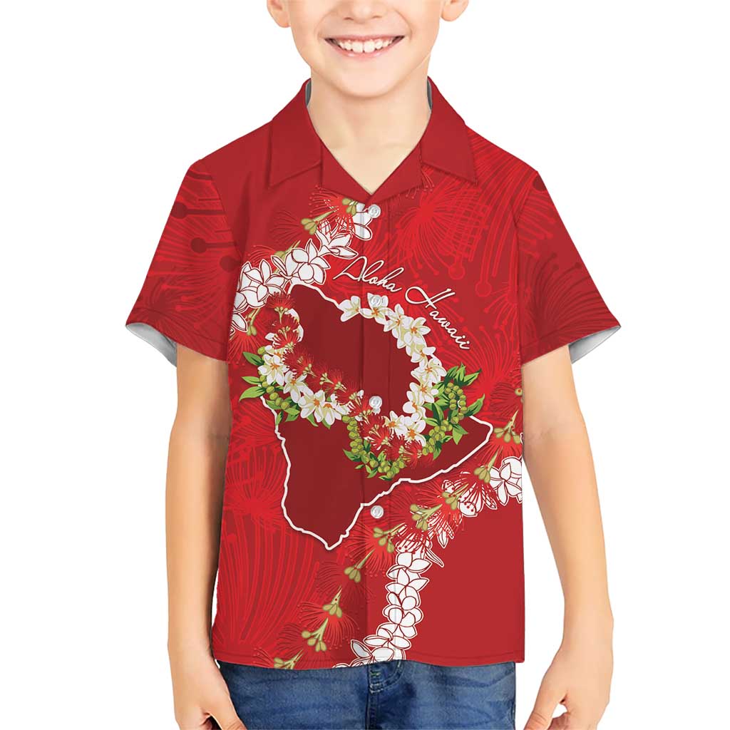 Hawaii Island Flowers Lei Family Matching Long Sleeve Bodycon Dress and Hawaiian Shirt Ohia Lehua Scarlet Red LT7 Son's Shirt Red - Polynesian Pride