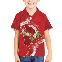 Hawaii Island Flowers Lei Family Matching Long Sleeve Bodycon Dress and Hawaiian Shirt Ohia Lehua Scarlet Red LT7 Son's Shirt Red - Polynesian Pride
