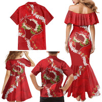 Hawaii Island Flowers Lei Family Matching Mermaid Dress and Hawaiian Shirt Ohia Lehua Scarlet Red