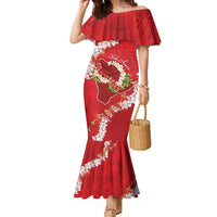Hawaii Island Flowers Lei Family Matching Mermaid Dress and Hawaiian Shirt Ohia Lehua Scarlet Red