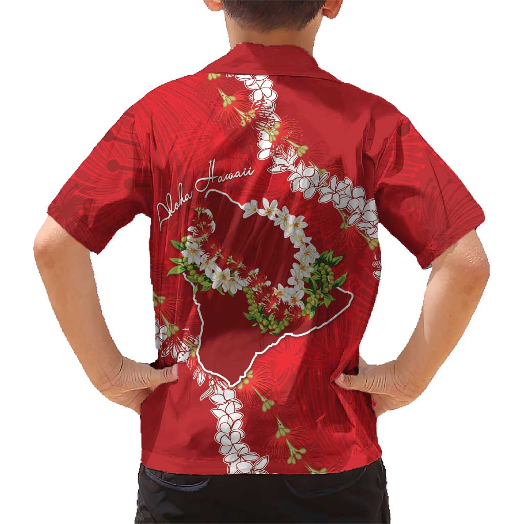 Hawaii Island Flowers Lei Family Matching Off Shoulder Maxi Dress and Hawaiian Shirt Ohia Lehua Scarlet Red LT7 - Polynesian Pride
