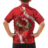Hawaii Island Flowers Lei Family Matching Off Shoulder Maxi Dress and Hawaiian Shirt Ohia Lehua Scarlet Red LT7 - Polynesian Pride