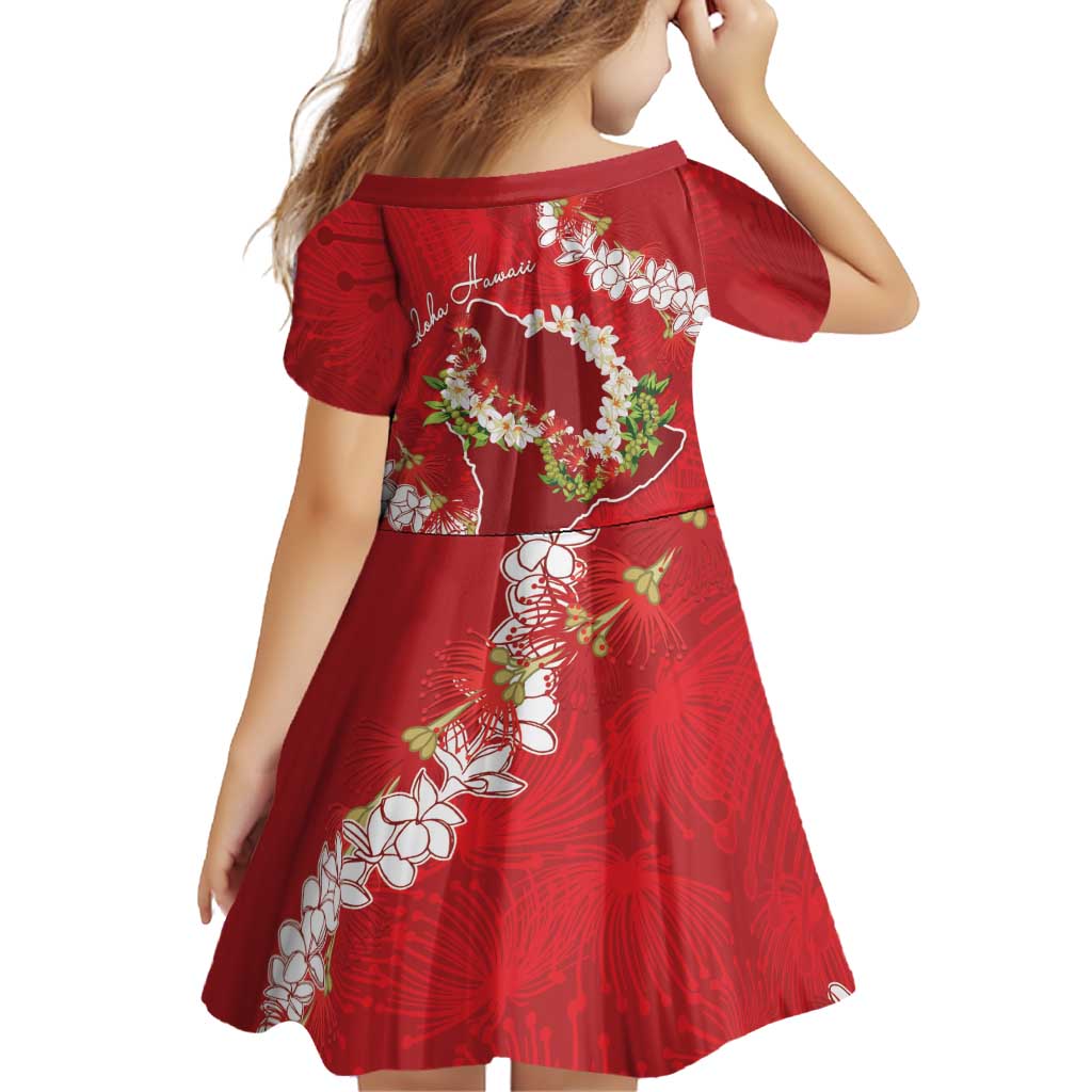 Hawaii Island Flowers Lei Family Matching Off Shoulder Maxi Dress and Hawaiian Shirt Ohia Lehua Scarlet Red LT7 - Polynesian Pride