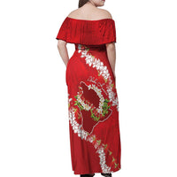 Hawaii Island Flowers Lei Family Matching Off Shoulder Maxi Dress and Hawaiian Shirt Ohia Lehua Scarlet Red LT7 - Polynesian Pride