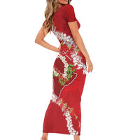 Hawaii Island Flowers Lei Family Matching Short Sleeve Bodycon Dress and Hawaiian Shirt Ohia Lehua Scarlet Red LT7 - Polynesian Pride