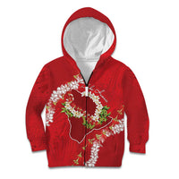Hawaii Island Flowers Lei Kid Hoodie Ohia Lehua Scarlet Red LT7 Zip Hoodie Red - Polynesian Pride