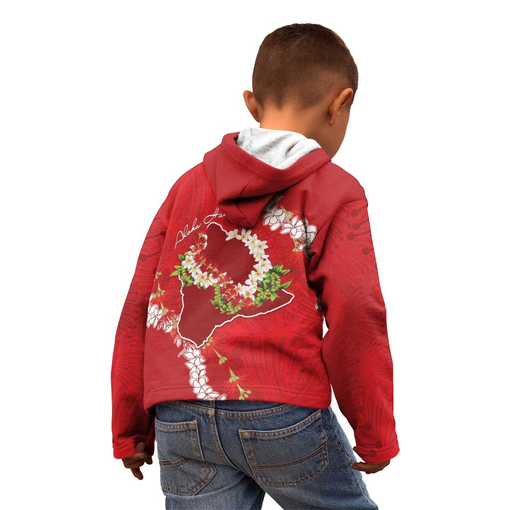 Hawaii Island Flowers Lei Kid Hoodie Ohia Lehua Scarlet Red LT7 - Polynesian Pride