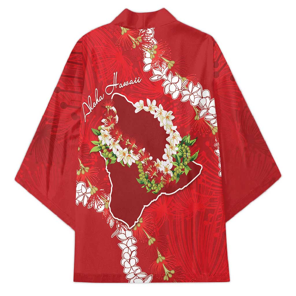 Hawaii Island Flowers Lei Kimono Ohia Lehua Scarlet Red
