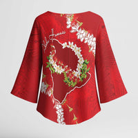 Hawaii Island Flowers Lei Kimono Sleeve Blouse Ohia Lehua Scarlet Red LT7 - Polynesian Pride