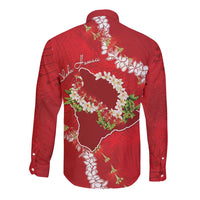 Hawaii Island Flowers Lei Long Sleeve Button Shirt Ohia Lehua Scarlet Red