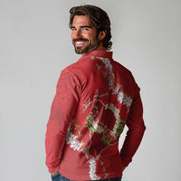 Hawaii Island Flowers Lei Long Sleeve Polo Shirt Ohia Lehua Scarlet Red