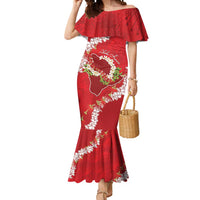 Hawaii Island Flowers Lei Mermaid Dress Ohia Lehua Scarlet Red