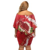 Hawaii Island Flowers Lei Off Shoulder Short Dress Ohia Lehua Scarlet Red LT7 - Polynesian Pride