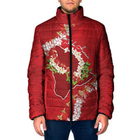 Hawaii Island Flowers Lei Padded Jacket Ohia Lehua Scarlet Red LT7 Men Red - Polynesian Pride