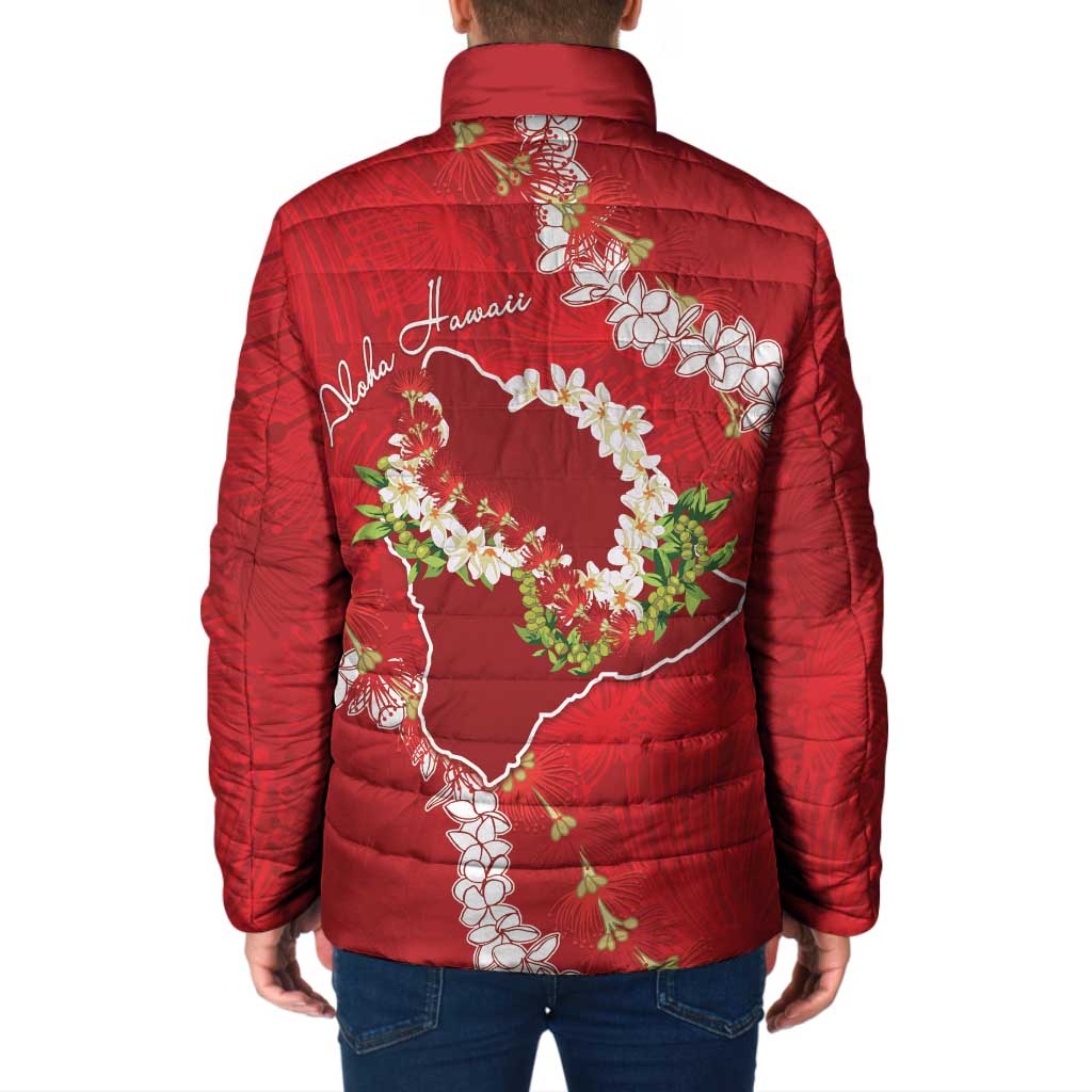 Hawaii Island Flowers Lei Padded Jacket Ohia Lehua Scarlet Red LT7 - Polynesian Pride