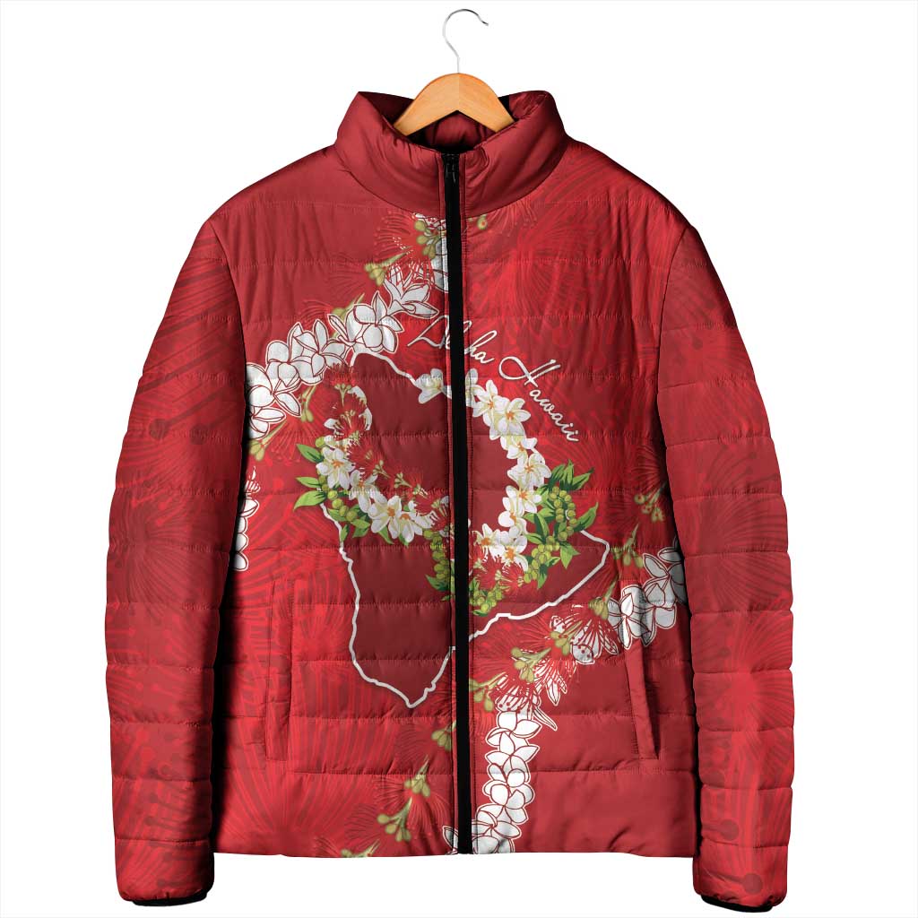 Hawaii Island Flowers Lei Padded Jacket Ohia Lehua Scarlet Red LT7 - Polynesian Pride