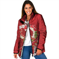 Hawaii Island Flowers Lei Padded Jacket Ohia Lehua Scarlet Red LT7 Women Red - Polynesian Pride