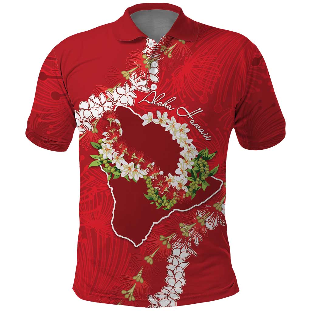 Hawaii Island Flowers Lei Polo Shirt Ohia Lehua Scarlet Red LT7 Red - Polynesian Pride