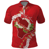 Hawaii Island Flowers Lei Polo Shirt Ohia Lehua Scarlet Red LT7 Red - Polynesian Pride