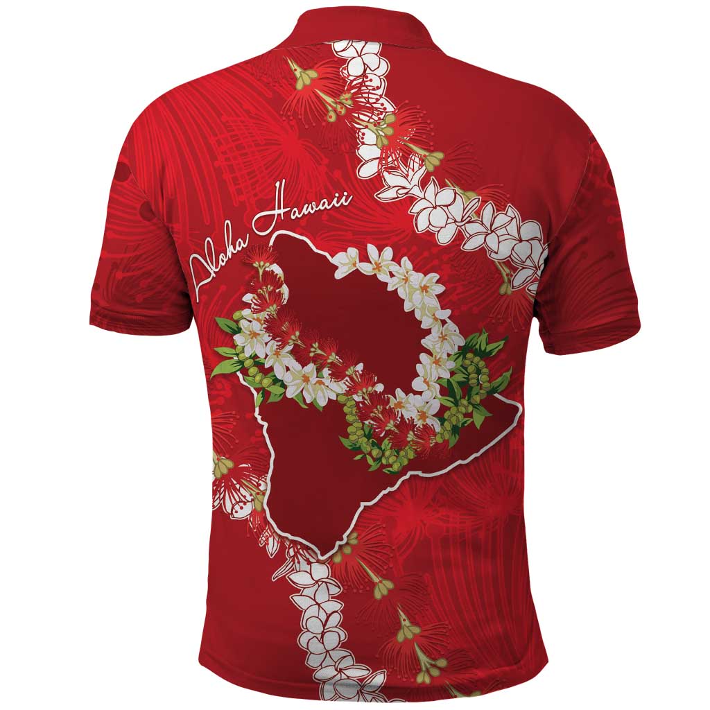 Hawaii Island Flowers Lei Polo Shirt Ohia Lehua Scarlet Red LT7 - Polynesian Pride