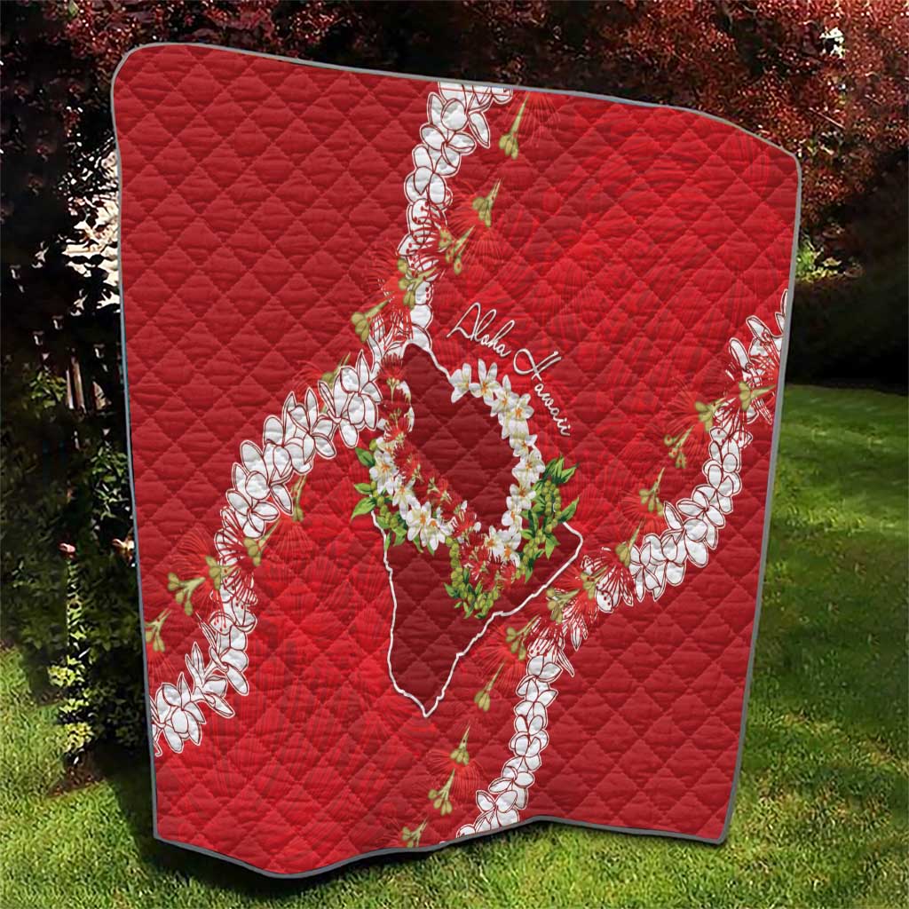 Hawaii Island Flowers Lei Quilt Ohia Lehua Scarlet Red