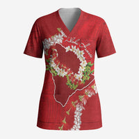 Hawaii Island Flowers Lei Scrub Top Ohia Lehua Scarlet Red LT7 Adult Red - Polynesian Pride