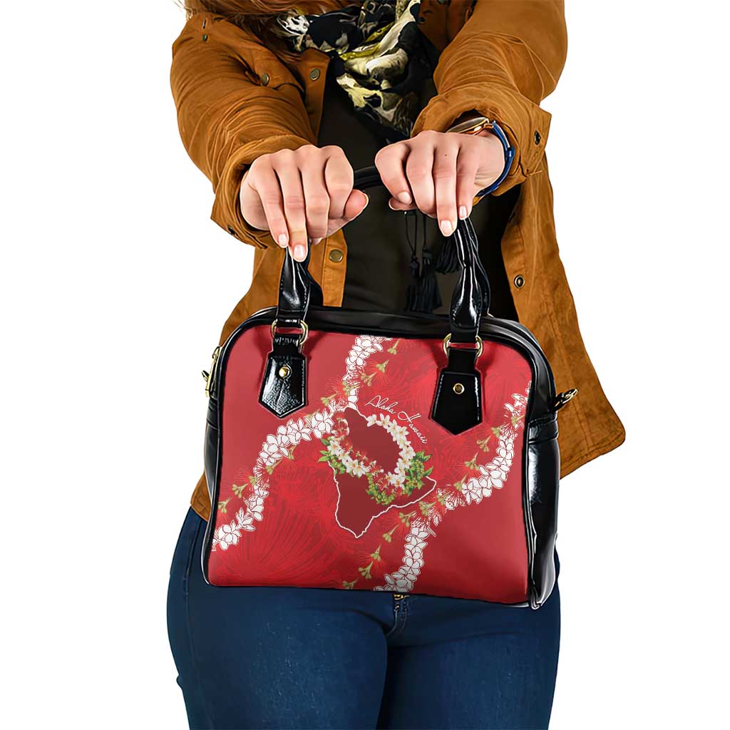 Hawaii Island Flowers Lei Shoulder Handbag Ohia Lehua Scarlet Red
