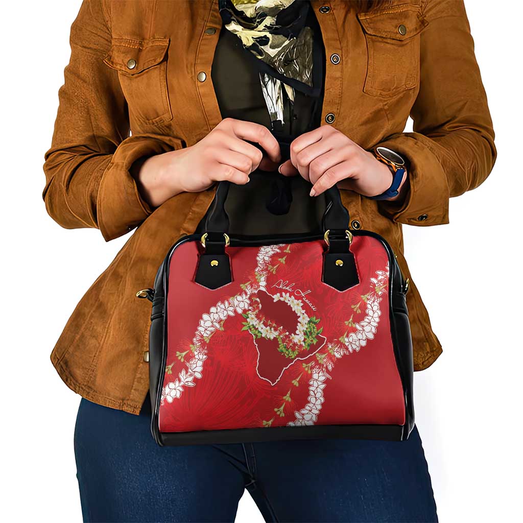 Hawaii Island Flowers Lei Shoulder Handbag Ohia Lehua Scarlet Red